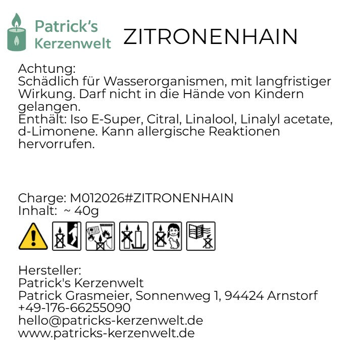 Gelbe Duftmelts „Zitronenhain“ aus Sojawachs mit frischem Zitronen- und Bergamotte-Duft in nachhaltiger rPET-Verpackung.