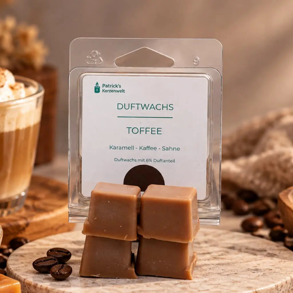 Duftwachs Toffee mit Sahne,
Karamell und Kaffee Duft von Patricks Kerzenwelt.