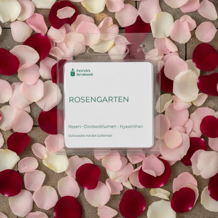duftwachs Rosengarten Außenverpackung in einem Rosenbett gelegt
